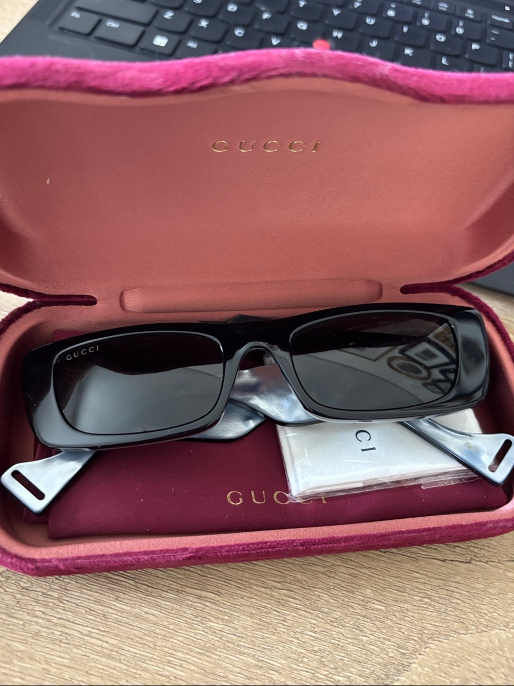 Gucci Black Rectangular Sunglasses NEW
